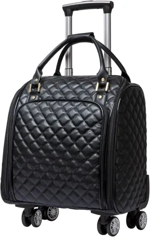 VH&GRED Luxury Carry on Luggage with Universal Wheels 16-Inch Lightweight Travel Small Suitcase Diamond Stitching Synthetic Leather Bag