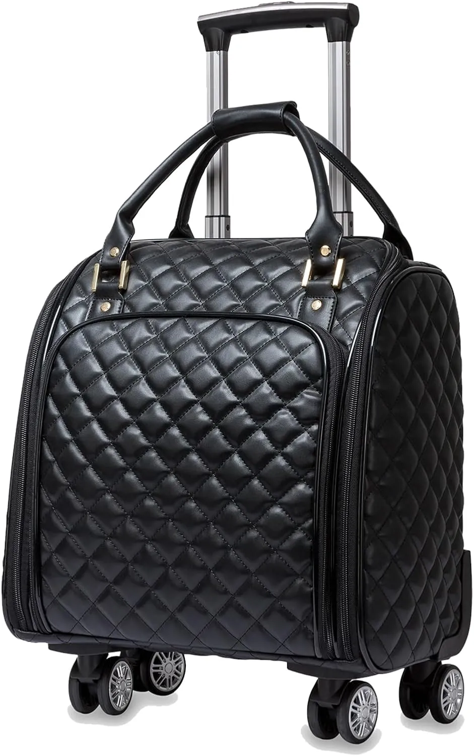 VH&GRED Luxury Carry on Luggage with Universal Wheels 18-Inch Lightweight Travel Small Suitcase Diamond Stitching Synthetic Leather Bag