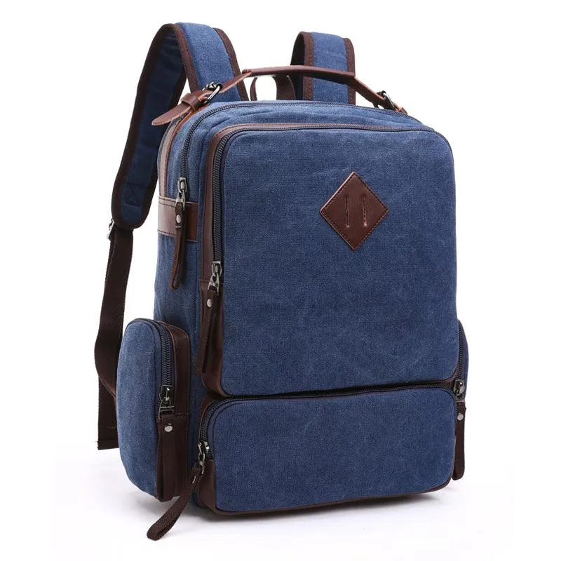 Vintage fashion Canvas High Capacity Laptop Travel Backpack-Blue