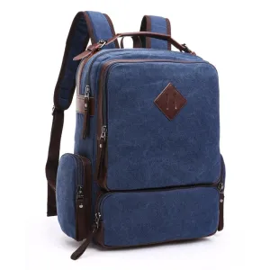 Vintage fashion Canvas High Capacity Laptop Travel Backpack-Blue