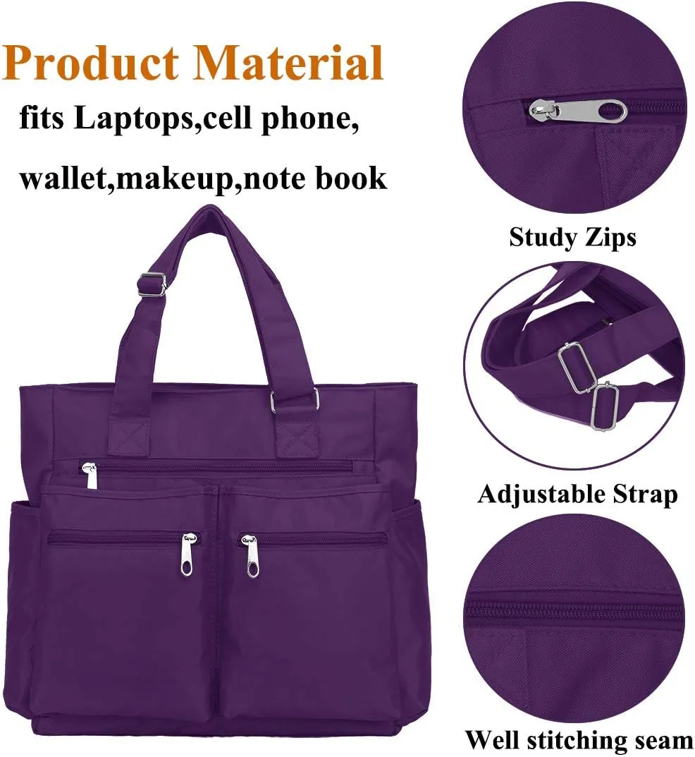 VOLGANIK ROCK Canvas Tote Bag Waterproof Nylon Multi Pocket Shoulder Bags Laptop Work Bag Teacher Purse Handbag for Women Men