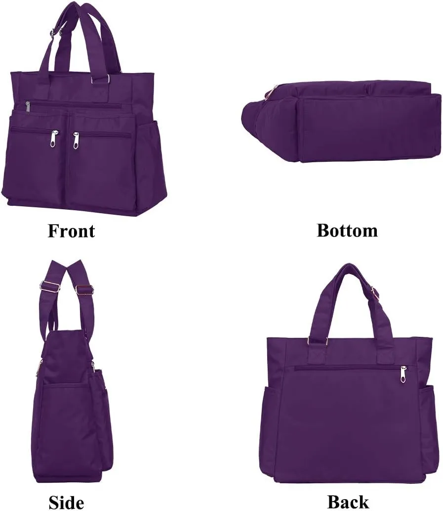 VOLGANIK ROCK Canvas Tote Bag Waterproof Nylon Multi Pocket Shoulder Bags Laptop Work Bag Teacher Purse Handbag for Women Men