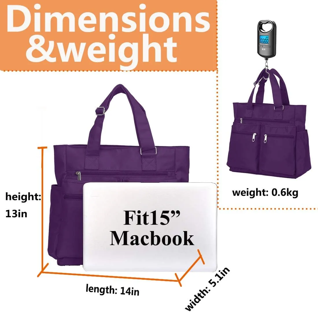 VOLGANIK ROCK Canvas Tote Bag Waterproof Nylon Multi Pocket Shoulder Bags Laptop Work Bag Teacher Purse Handbag for Women Men