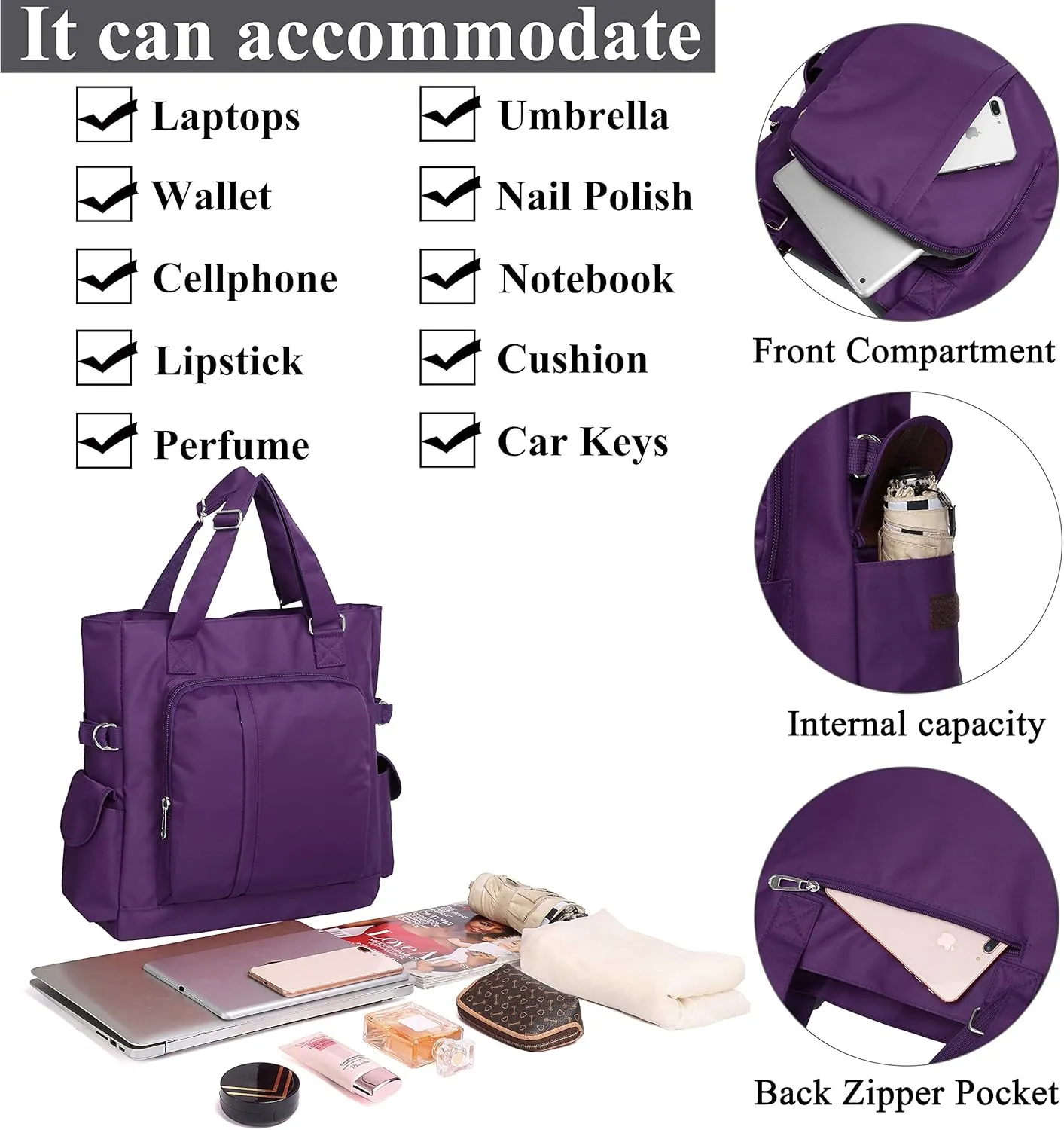 VOLGANIK ROCK Canvas Tote Bag Waterproof Nylon Multi Pocket Shoulder Bags Laptop Work Bag Teacher Purse Handbag for Women Men