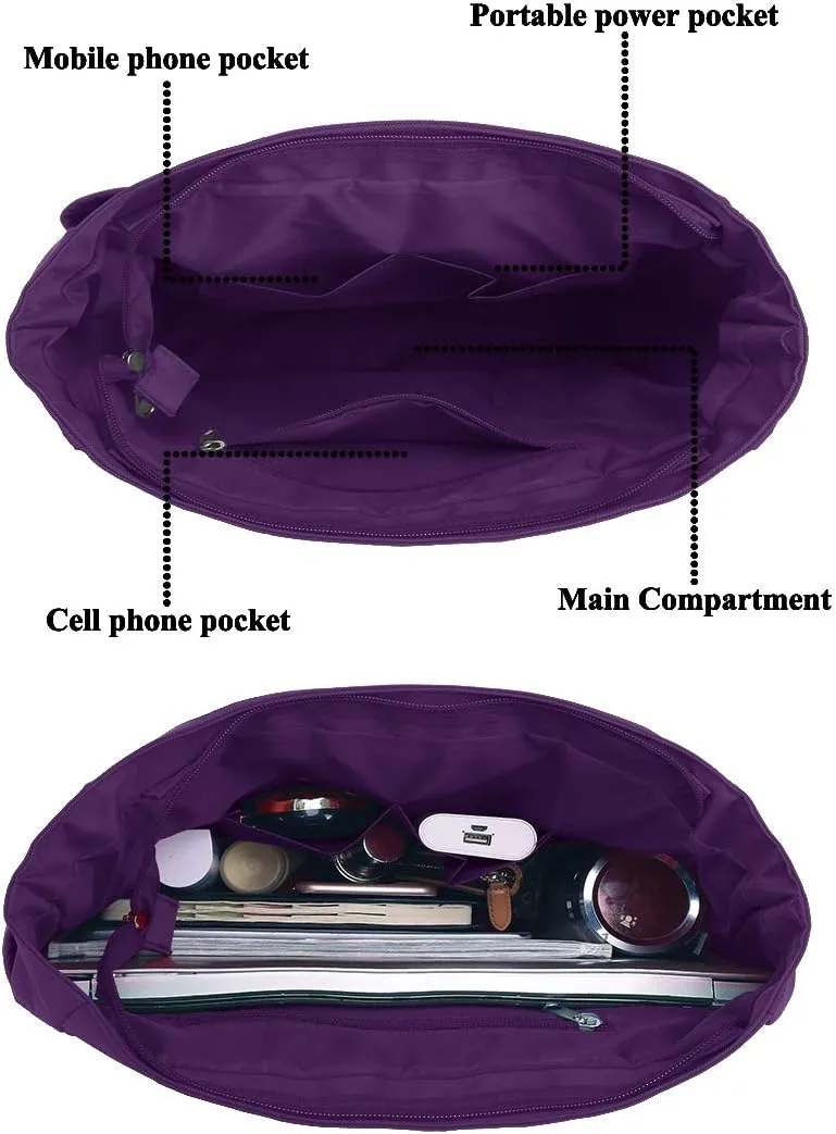 VOLGANIK ROCK Canvas Tote Bag Waterproof Nylon Multi Pocket Shoulder Bags Laptop Work Bag Teacher Purse Handbag for Women Men