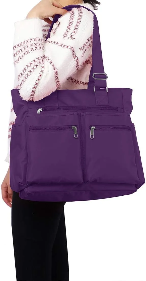VOLGANIK ROCK Canvas Tote Bag Waterproof Nylon Multi Pocket Shoulder Bags Laptop Work Bag Teacher Purse Handbag for Women Men
