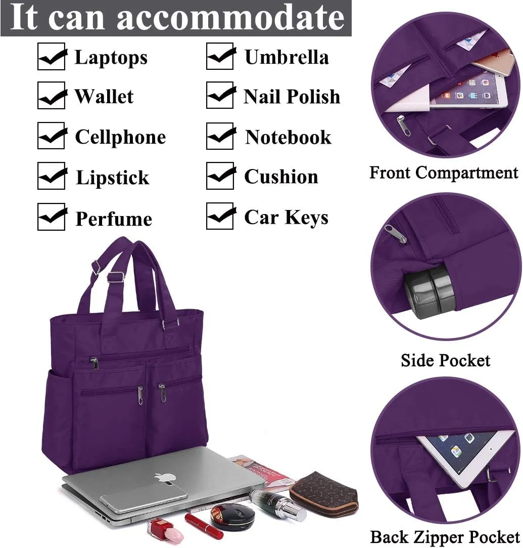 VOLGANIK ROCK Canvas Tote Bag Waterproof Nylon Multi Pocket Shoulder Bags Laptop Work Bag Teacher Purse Handbag for Women Men