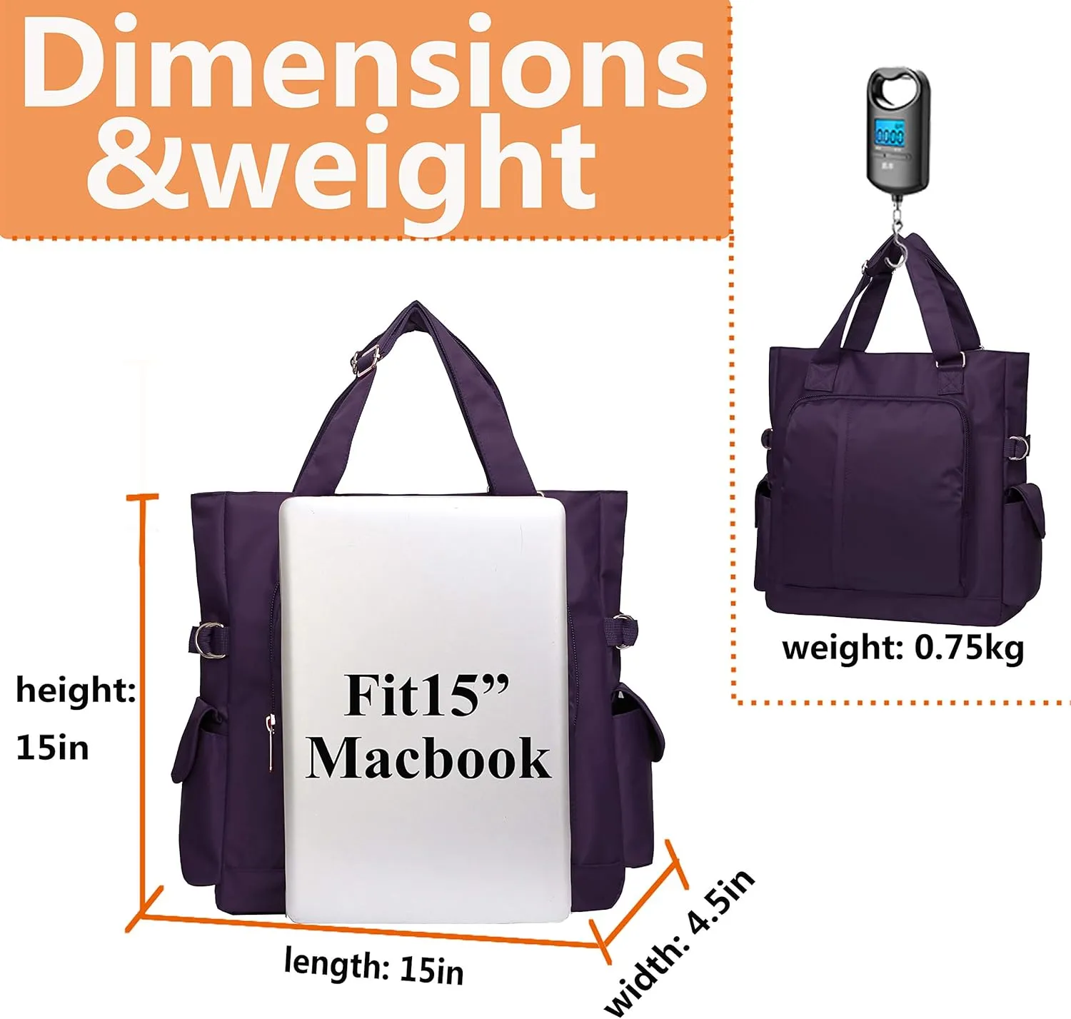 VOLGANIK ROCK Canvas Tote Bag Waterproof Nylon Multi Pocket Shoulder Bags Laptop Work Bag Teacher Purse Handbag for Women Men