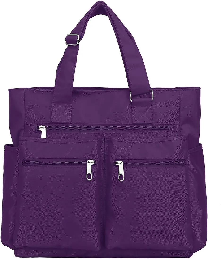 VOLGANIK ROCK Canvas Tote Bag Waterproof Nylon Multi Pocket Shoulder Bags Laptop Work Bag Teacher Purse Handbag for Women Men
