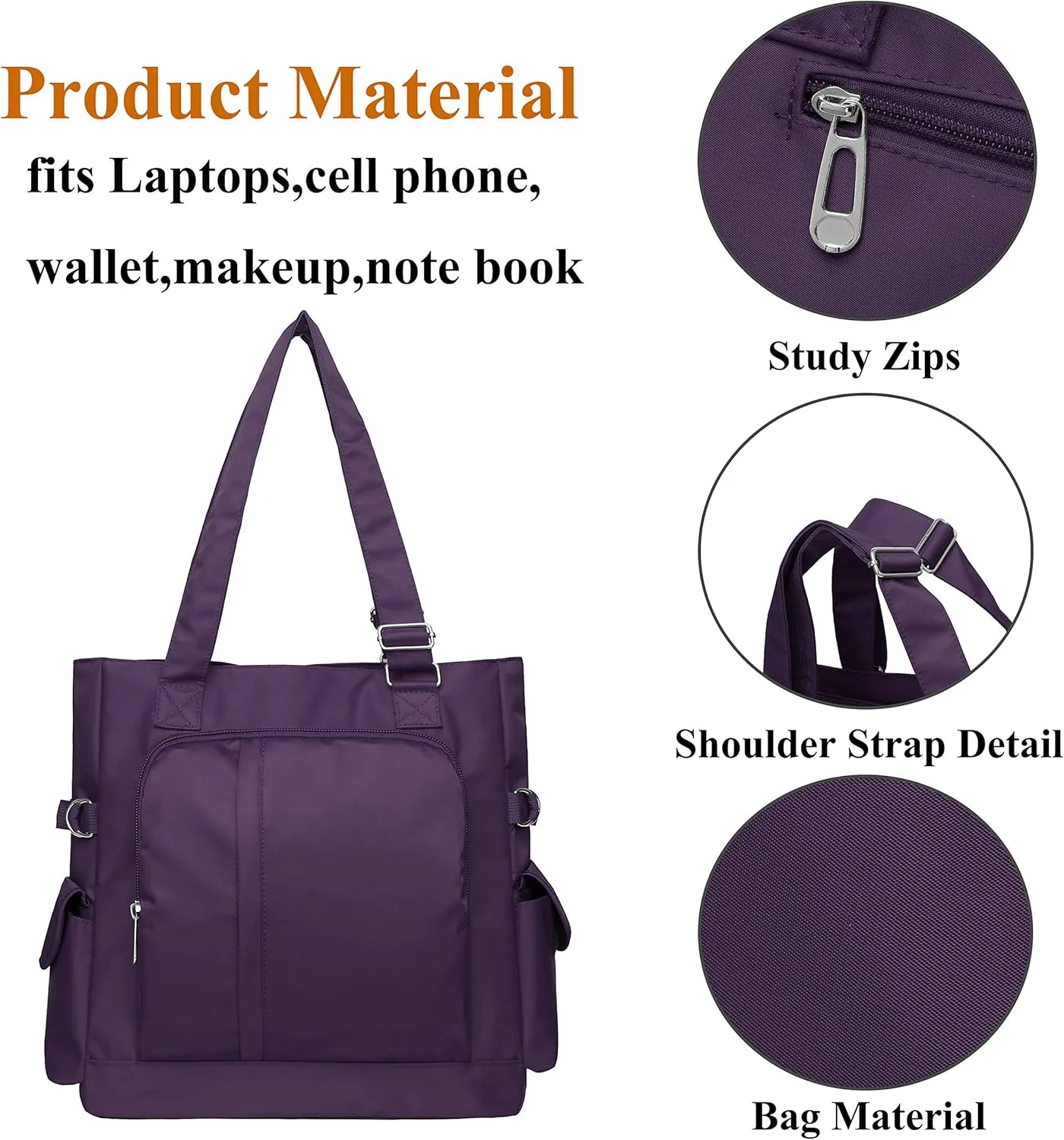 VOLGANIK ROCK Canvas Tote Bag Waterproof Nylon Multi Pocket Shoulder Bags Laptop Work Bag Teacher Purse Handbag for Women Men