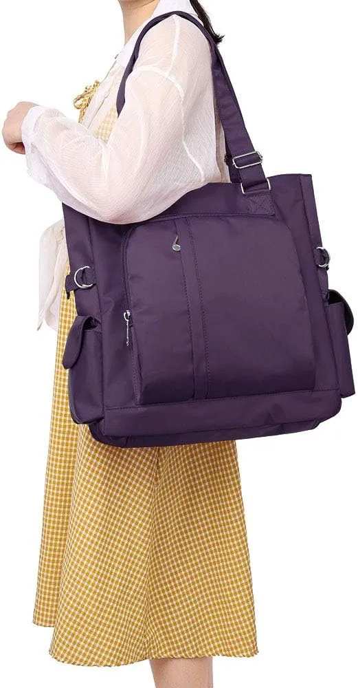 VOLGANIK ROCK Canvas Tote Bag Waterproof Nylon Multi Pocket Shoulder Bags Laptop Work Bag Teacher Purse Handbag for Women Men