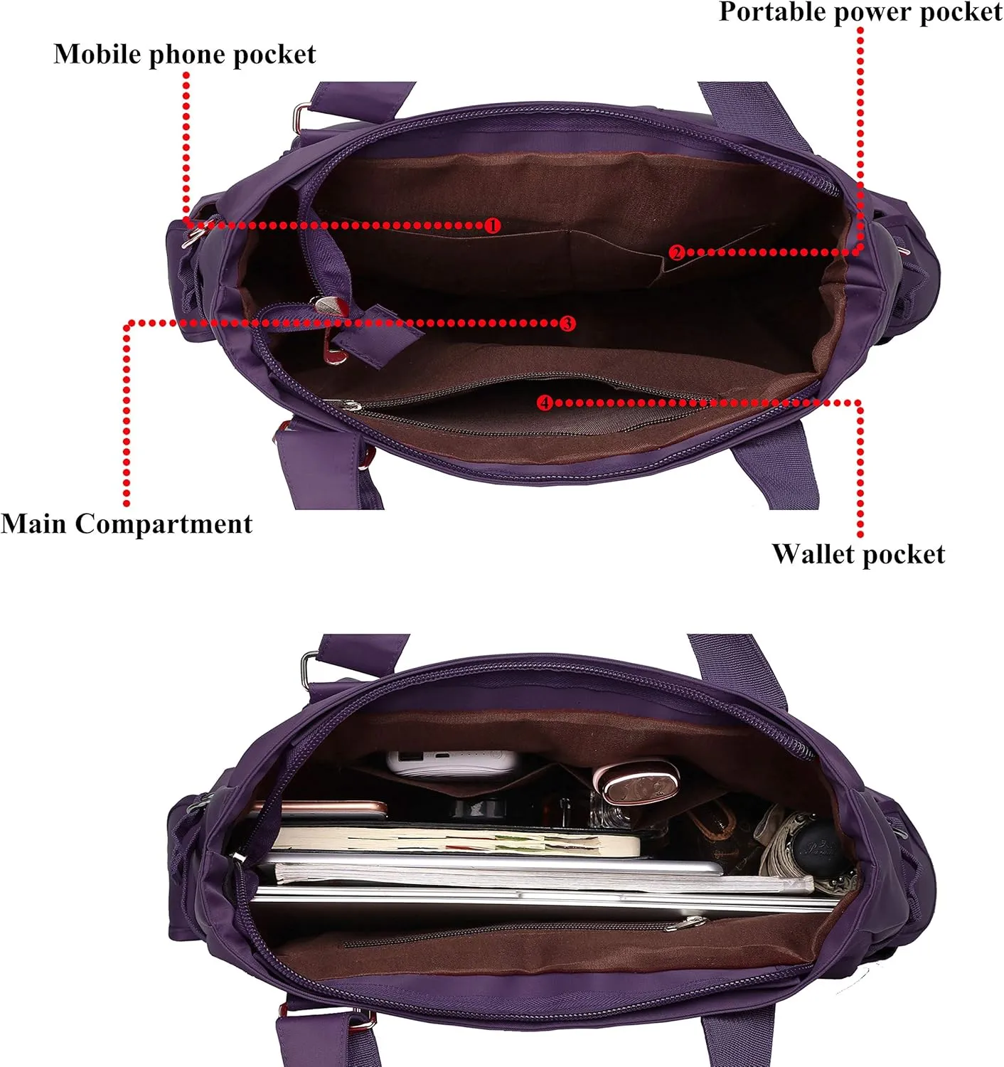 VOLGANIK ROCK Canvas Tote Bag Waterproof Nylon Multi Pocket Shoulder Bags Laptop Work Bag Teacher Purse Handbag for Women Men