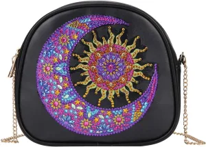 VVBAOZI 5D DIY Special Shaped Handbag Diamond Painting Sun and Moon Crystal Rhinestone Leather Diamond Art Purses with Chain for Adults(Size:7.5''x7'')