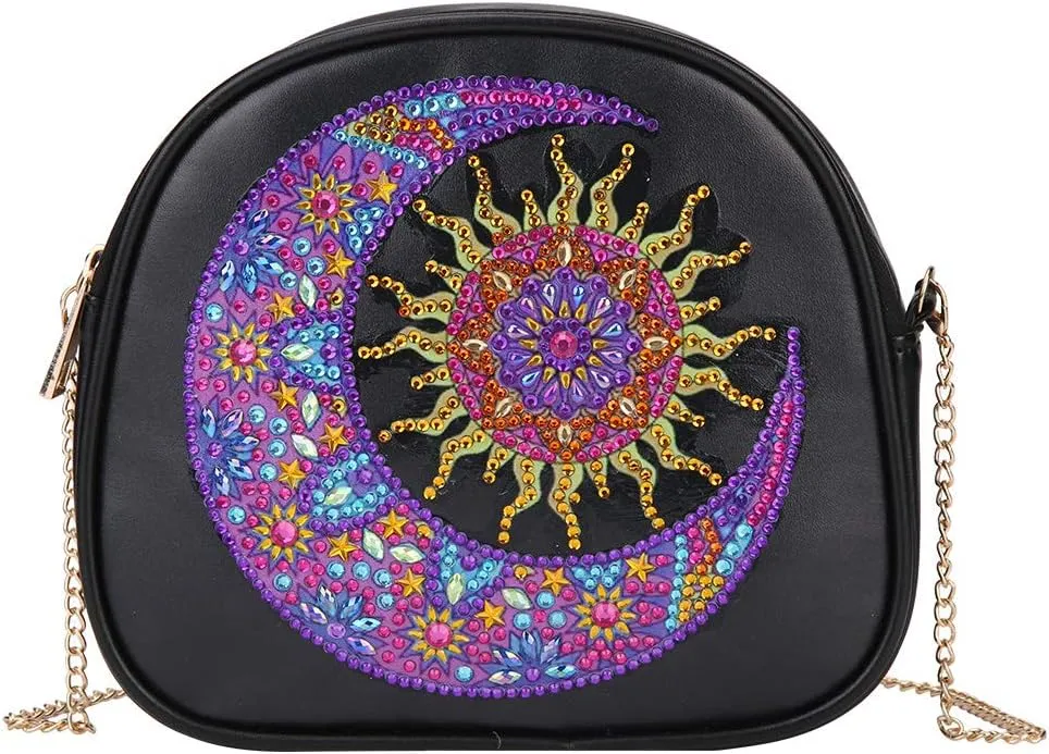 VVBAOZI 5D DIY Special Shaped Handbag Diamond Painting Sun and Moon Crystal Rhinestone Leather Diamond Art Purses with Chain for Adults(Size:7.5''x7'')