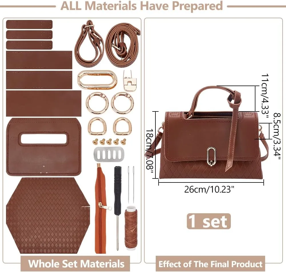 WADORN DIY Crossbody Bag Making Kits, PU Leather Shoulder Bag Sewing Set for Women Handicraft Gift Handmade Handbag Purse Sewing Making Accessories for Christmas Valentine Holiday, Saddle Brown