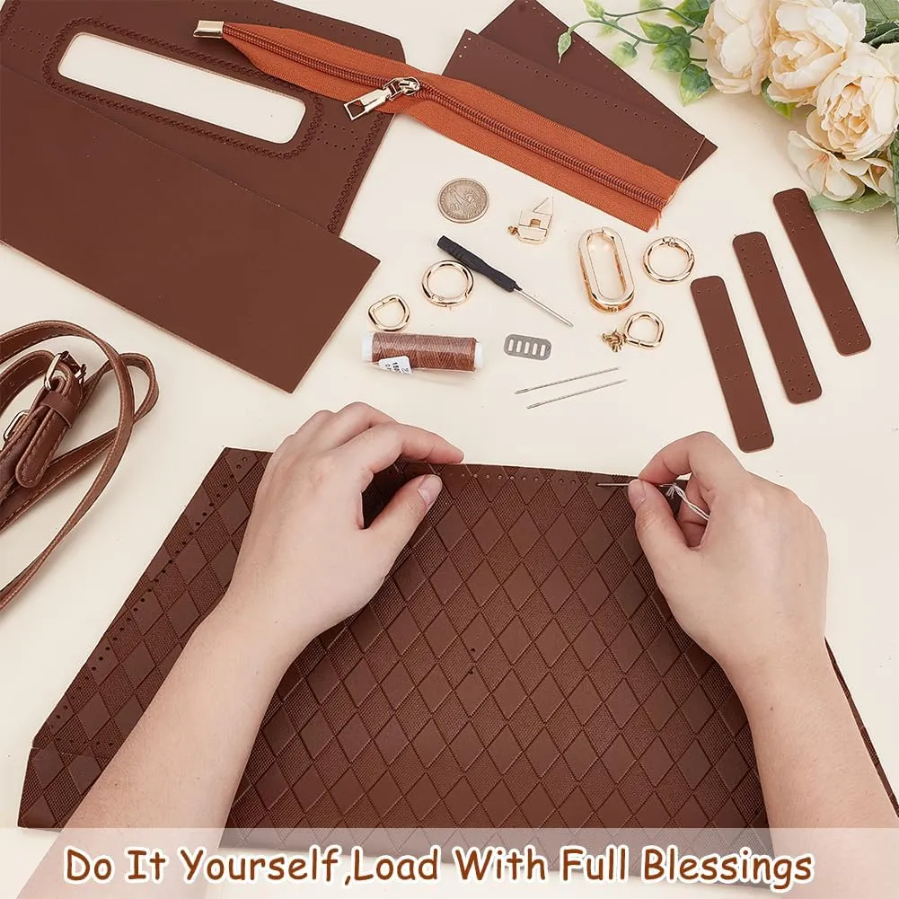 WADORN DIY Crossbody Bag Making Kits, PU Leather Shoulder Bag Sewing Set for Women Handicraft Gift Handmade Handbag Purse Sewing Making Accessories for Christmas Valentine Holiday, Saddle Brown
