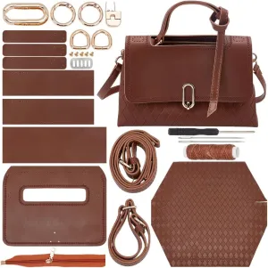 WADORN DIY Crossbody Bag Making Kits, PU Leather Shoulder Bag Sewing Set for Women Handicraft Gift Handmade Handbag Purse Sewing Making Accessories for Christmas Valentine Holiday, Saddle Brown