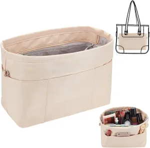 WADORN Nylon Handbag Organizer Insert, Tote Bag Organizer Insert Multi-Pocket Bag Organizer Inside Large Bag Divider Zipper Insert Bag Liner Storage Travel Bag in Bag, 14.76x4.72x7.87 inch, Apricot