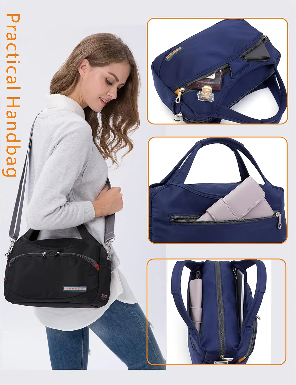 Waterproof Nylon Crossbody Bags for Women Multi-Pocket Shoulder Bag Travel Purse and Handbag