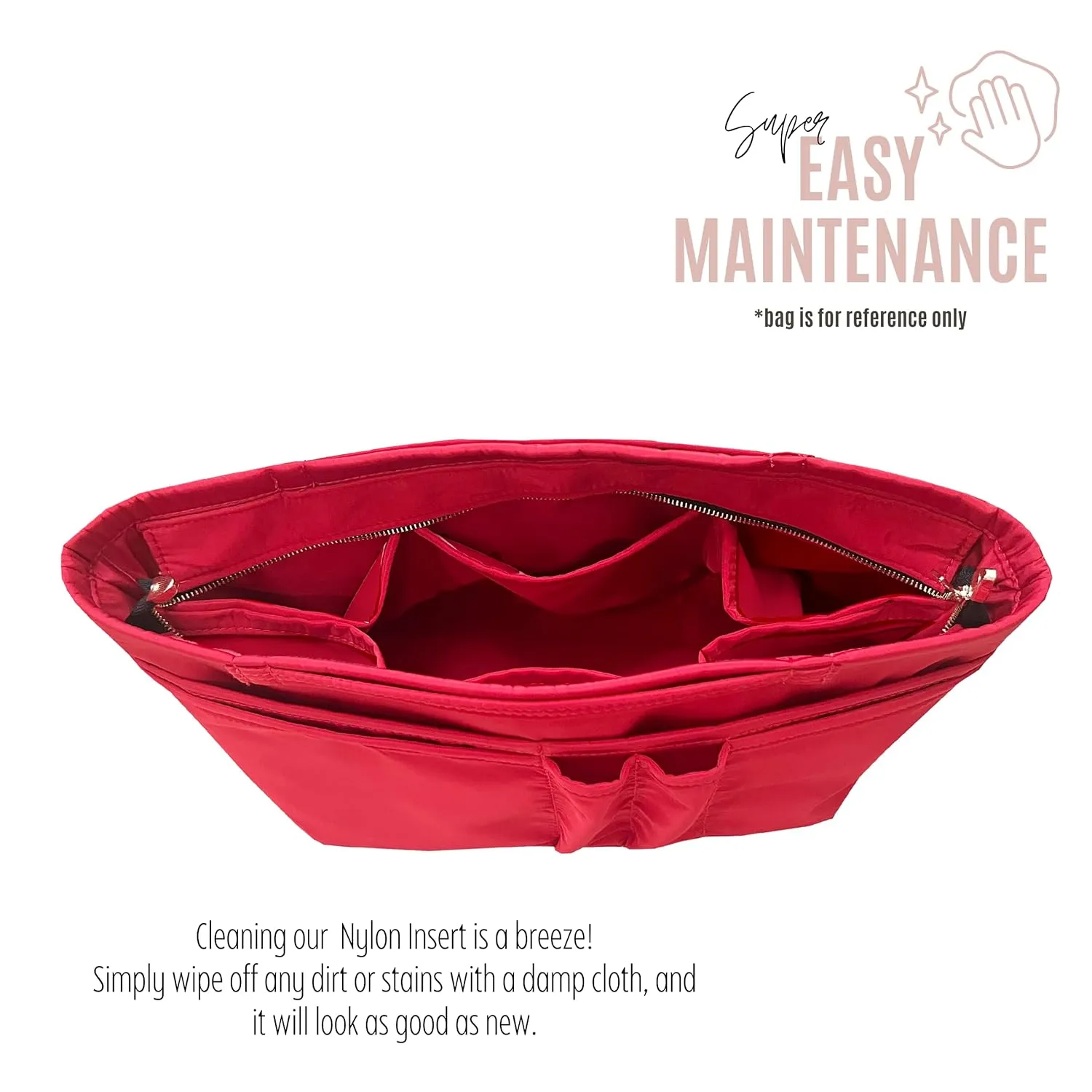 Waterproof Nylon Purse Organizer for Neverfull MM with zipper, Lv Neverfull Bag Organizer MM Nylon, Neverfull GM Insert Handmade Snug Sturdy Gold Zipper (For Neverfull MM, Red)