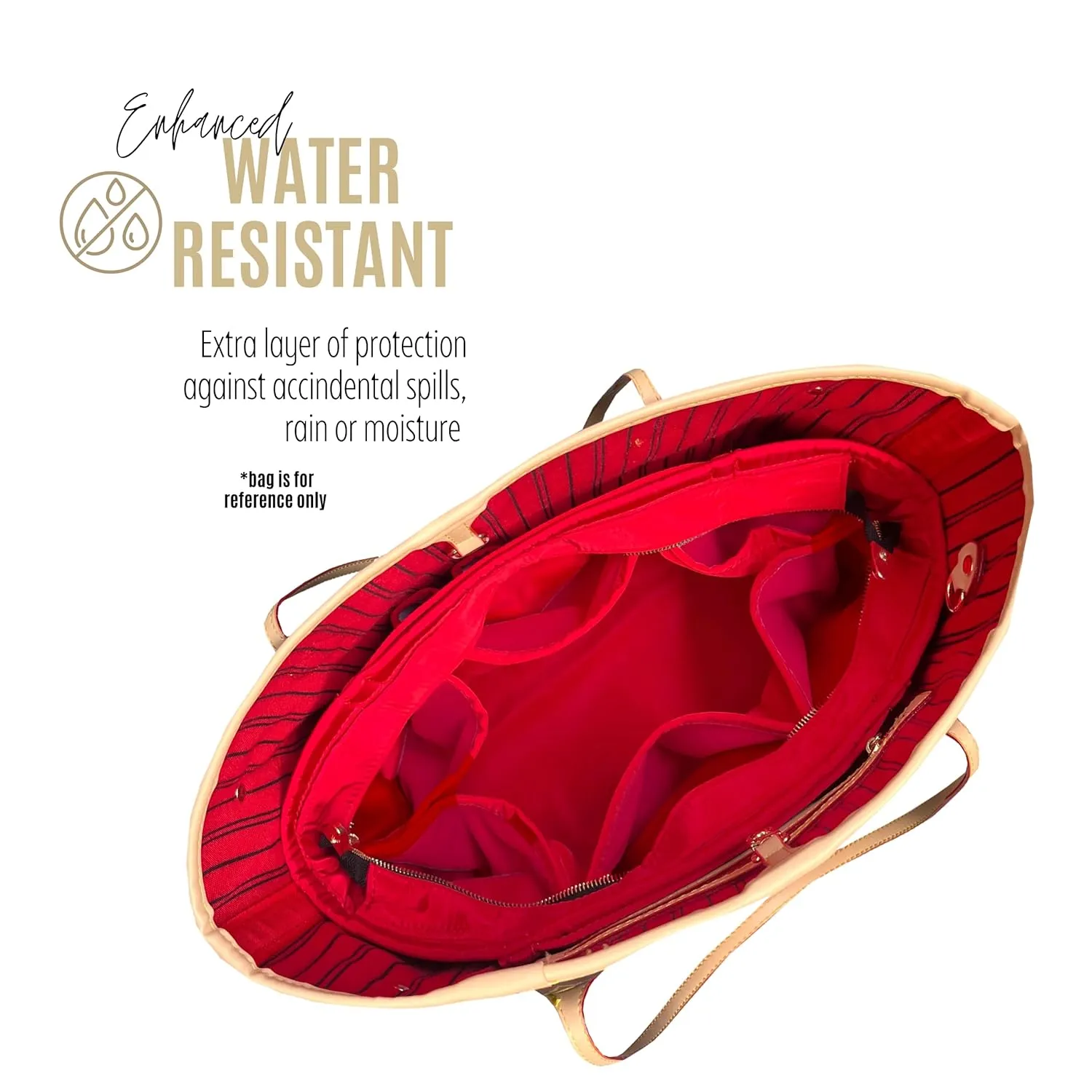 Waterproof Nylon Purse Organizer for Neverfull MM with zipper, Lv Neverfull Bag Organizer MM Nylon, Neverfull GM Insert Handmade Snug Sturdy Gold Zipper (For Neverfull MM, Red)