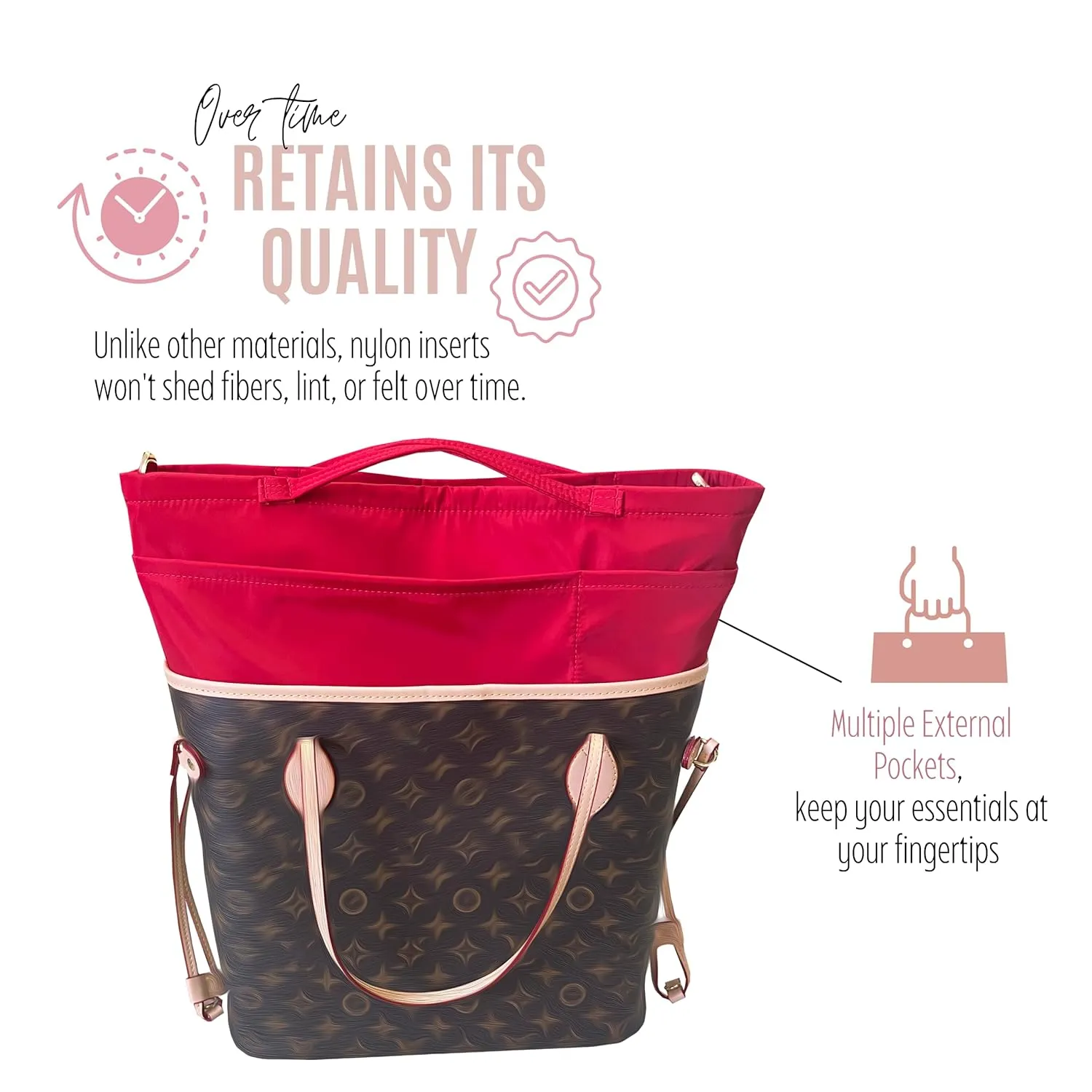 Waterproof Nylon Purse Organizer for Neverfull MM with zipper, Lv Neverfull Bag Organizer MM Nylon, Neverfull GM Insert Handmade Snug Sturdy Gold Zipper (For Neverfull MM, Red)