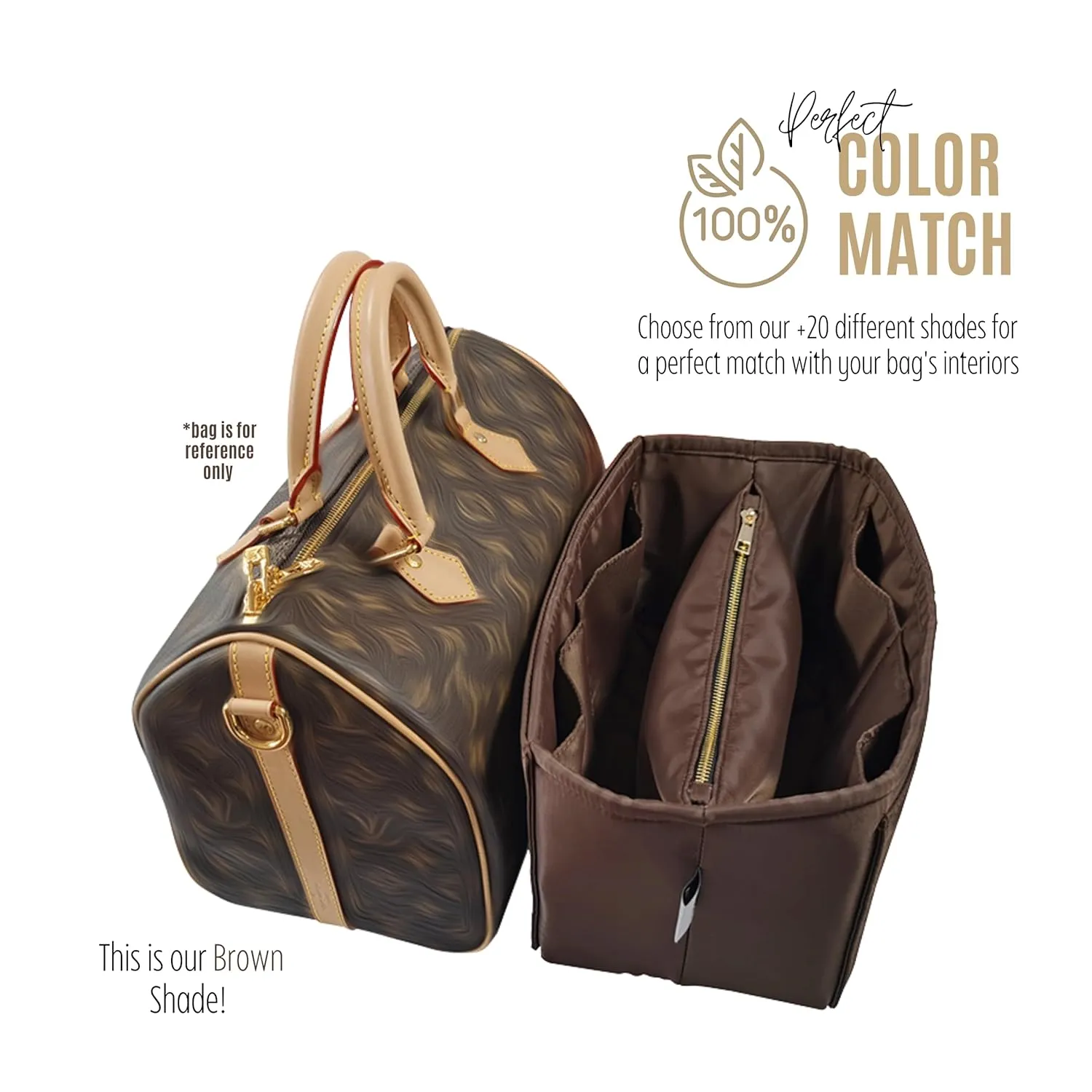 Waterproof Nylon Speedy 25 Purse Organizer, Lv Speedy 30 Purse Organizer and Shaper, Speedy 20 Organizer Insert Nylon, Handmade Snug Sturdy Gold Zipper (For Speedy 35, Brown)