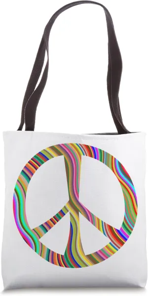 Wavy Colors 60's Style Peace Sign Tote Bag