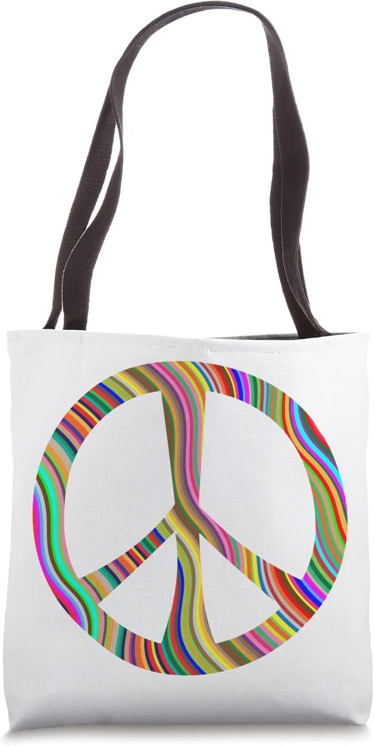 Wavy Colors 60's Style Peace Sign Tote Bag
