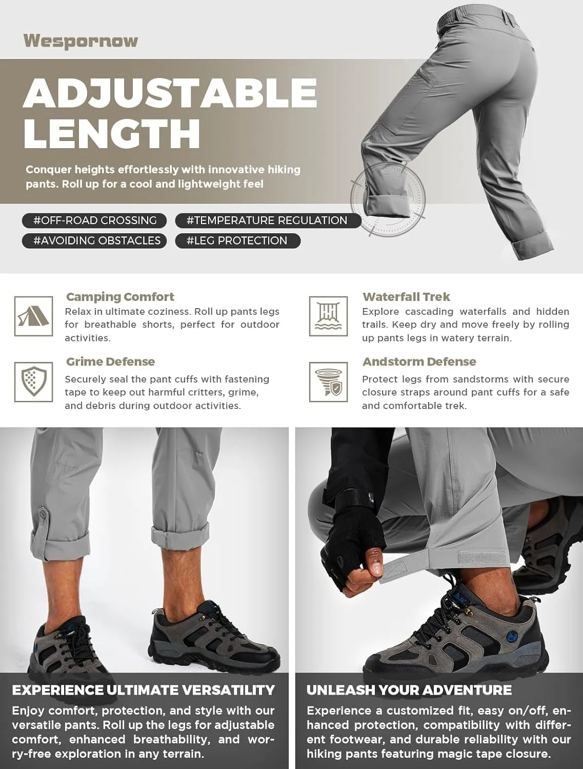 Wespornow Men's-Hiking-Pants Lightweight Water Resistant Quick Dry Outdoor Pants for Fishing Travel Camping