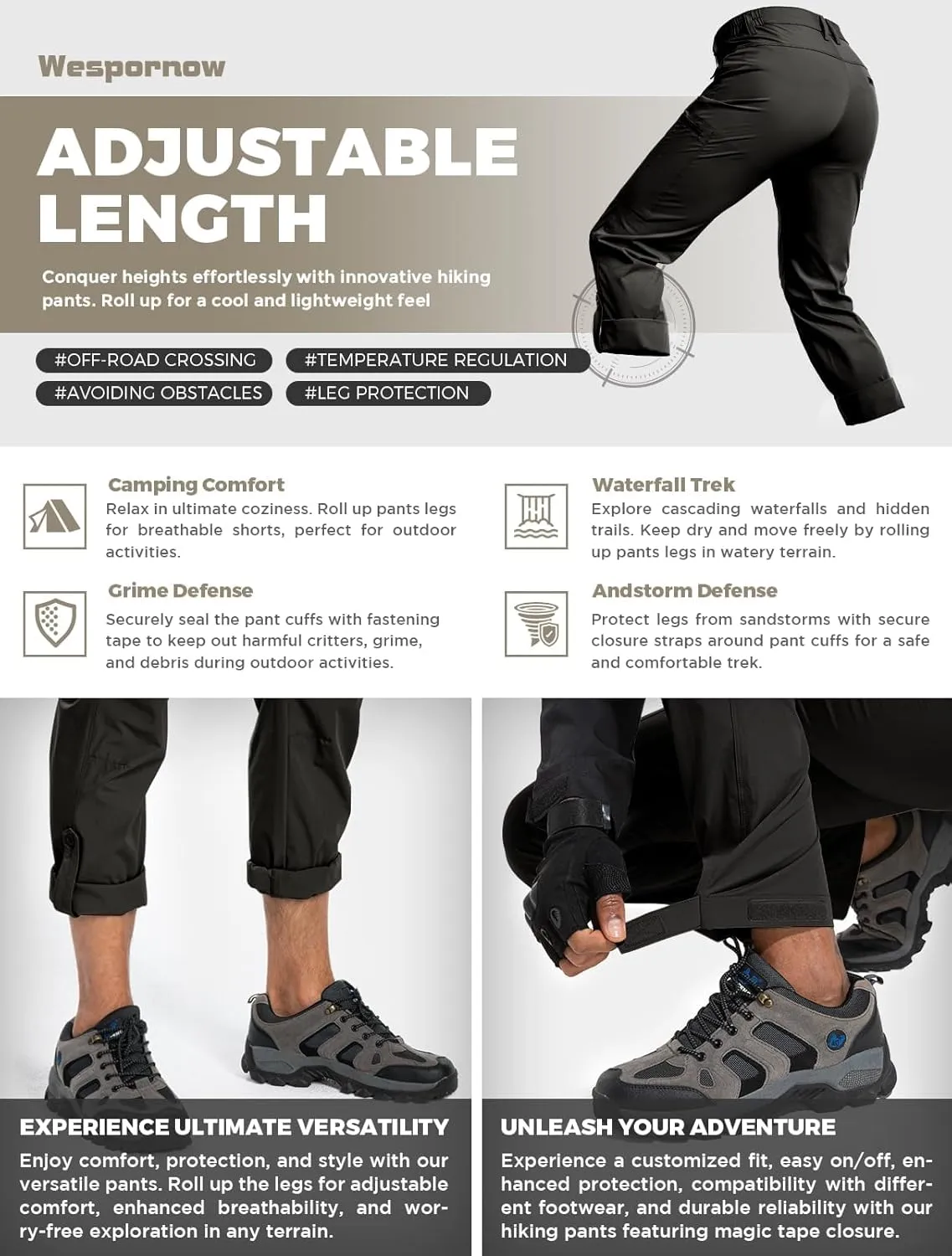 Wespornow Men's-Hiking-Pants Lightweight Water Resistant Quick Dry Outdoor Pants for Fishing Travel Camping