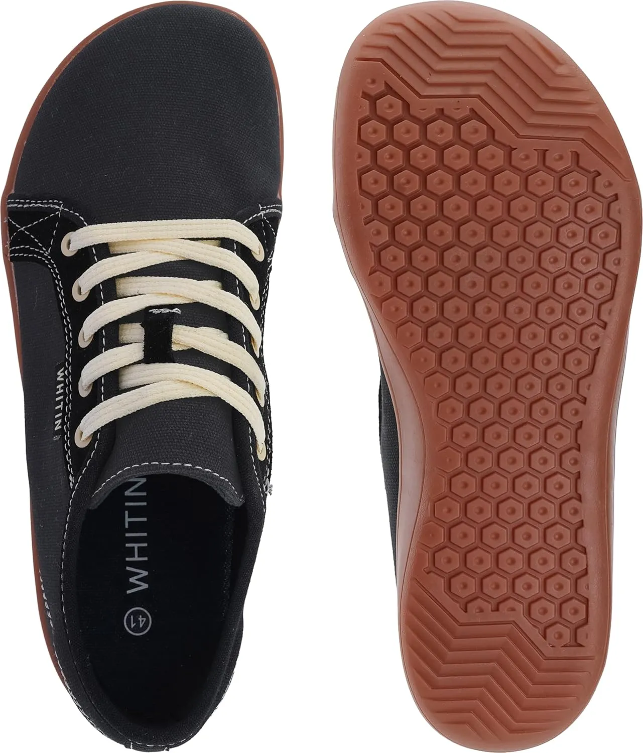 WHITIN Women's Canvas/Leather Barefoot Shoes | Wide Width Minimalist Sneakers | Classic Fit Low Top