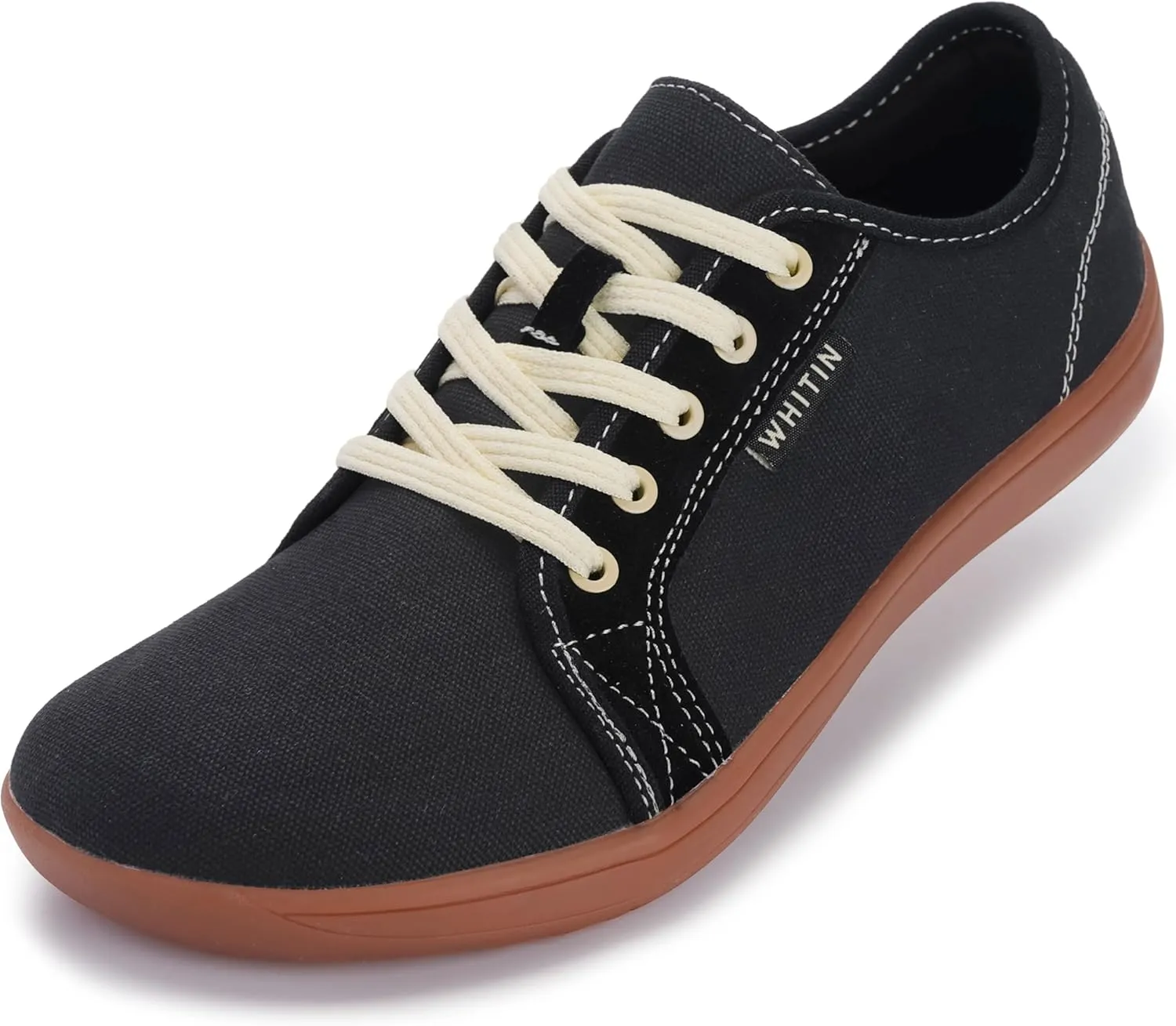 WHITIN Women's Canvas/Leather Barefoot Shoes | Wide Width Minimalist Sneakers | Classic Fit Low Top