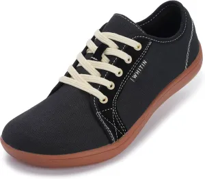 WHITIN Women's Canvas/Leather Barefoot Shoes | Wide Width Minimalist Sneakers | Classic Fit Low Top