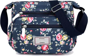 WITERY Crossboby Bag for Women - Waterproof Nylon Multi-Pocket Purse Floral Shoulder Bag Zipper Handbag Messenger Bag
