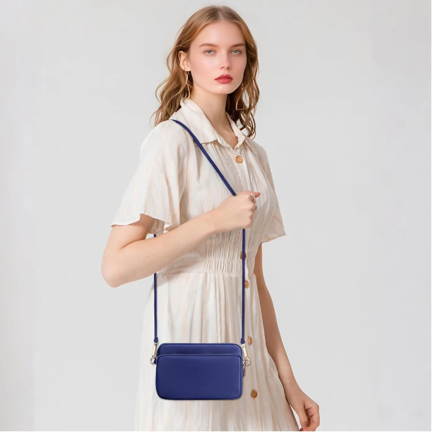 WITERY Multi Zipper Crossbody Bags for Women - Waterproof Mini Nylon Travel Shoulder Bag Cell Phone Purse Pouch with Strap