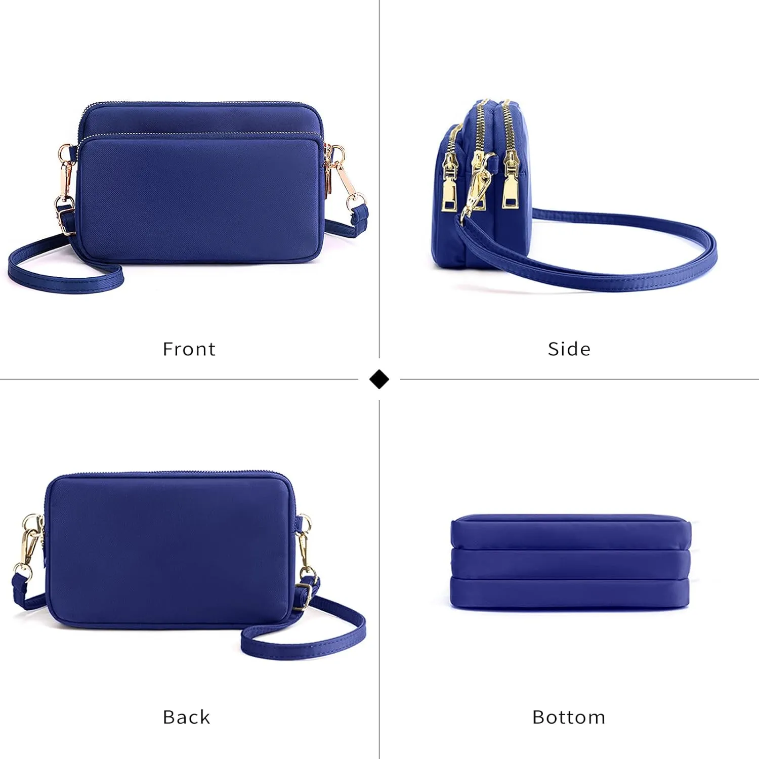 WITERY Multi Zipper Crossbody Bags for Women - Waterproof Mini Nylon Travel Shoulder Bag Cell Phone Purse Pouch with Strap