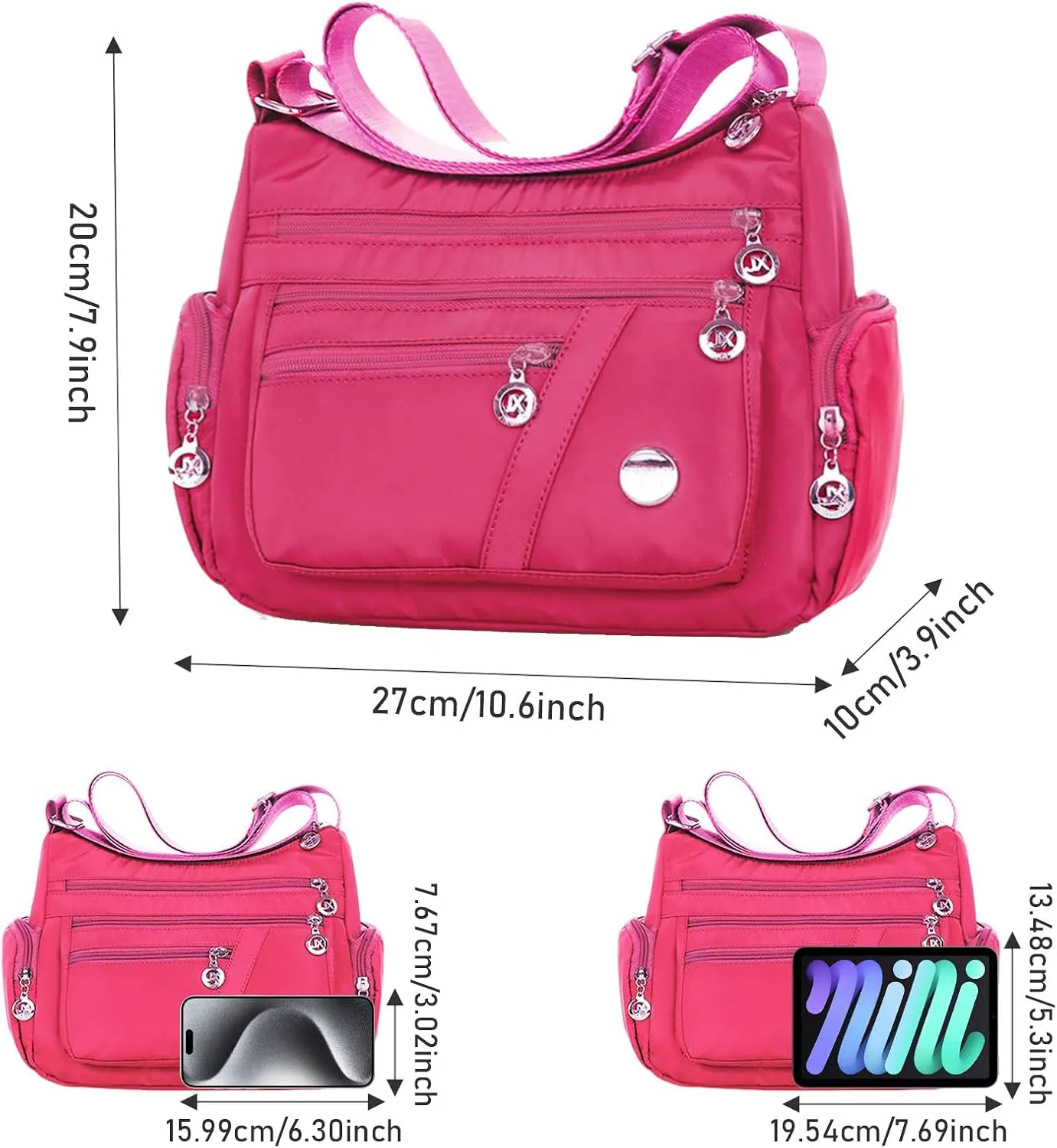 WITERY Nylon Crossboby Bags for Women - Waterproof Zipper Multi-Pocket Crossboby Purse Lightweight Shoulder Bag