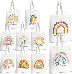 Woanger 10 Pcs Employee Appreciation Gifts Inspirational Canvas Tote Bags Rainbow Bags for Staff Thank You Gifts