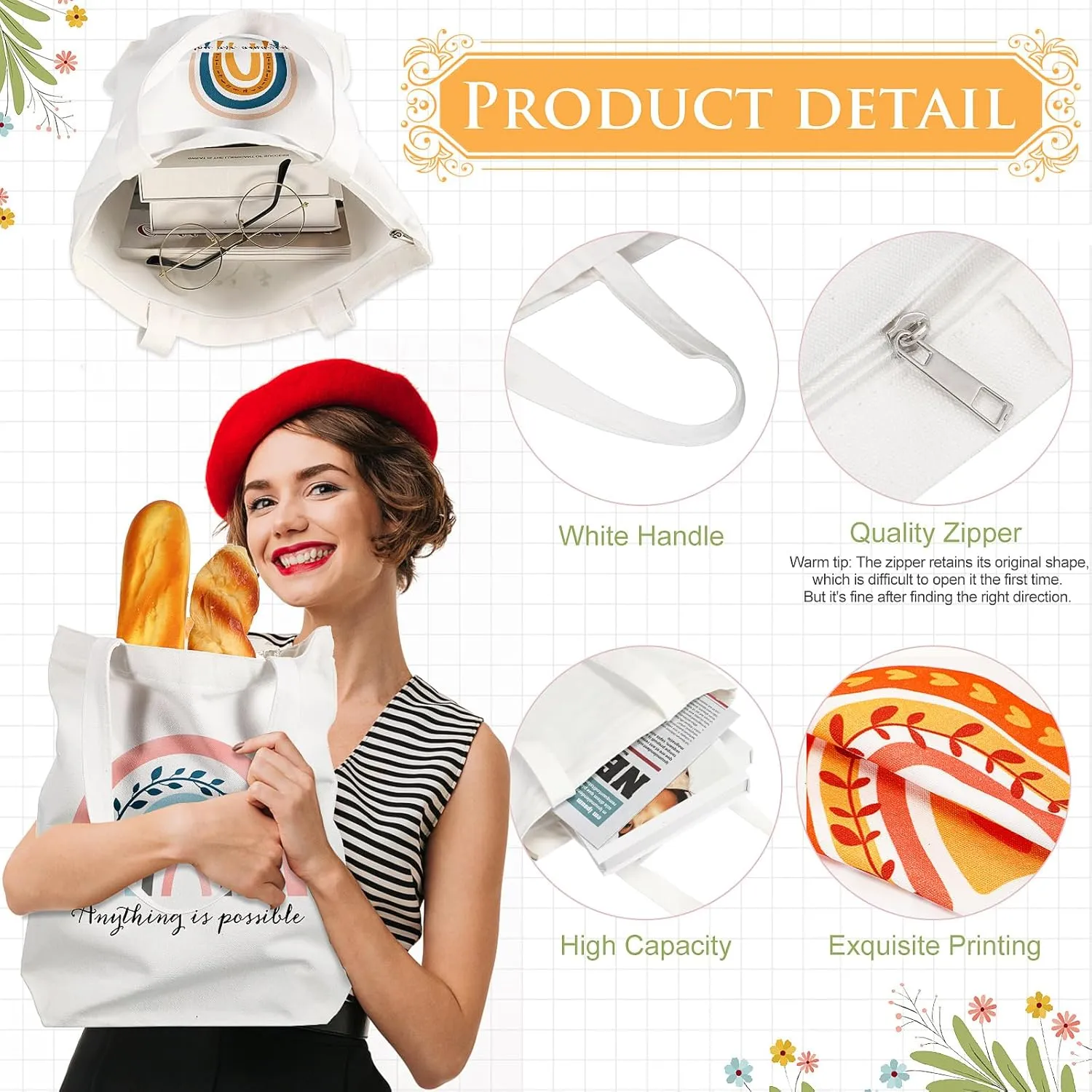 Woanger 10 Pcs Employee Appreciation Gifts Inspirational Canvas Tote Bags Rainbow Bags for Staff Thank You Gifts