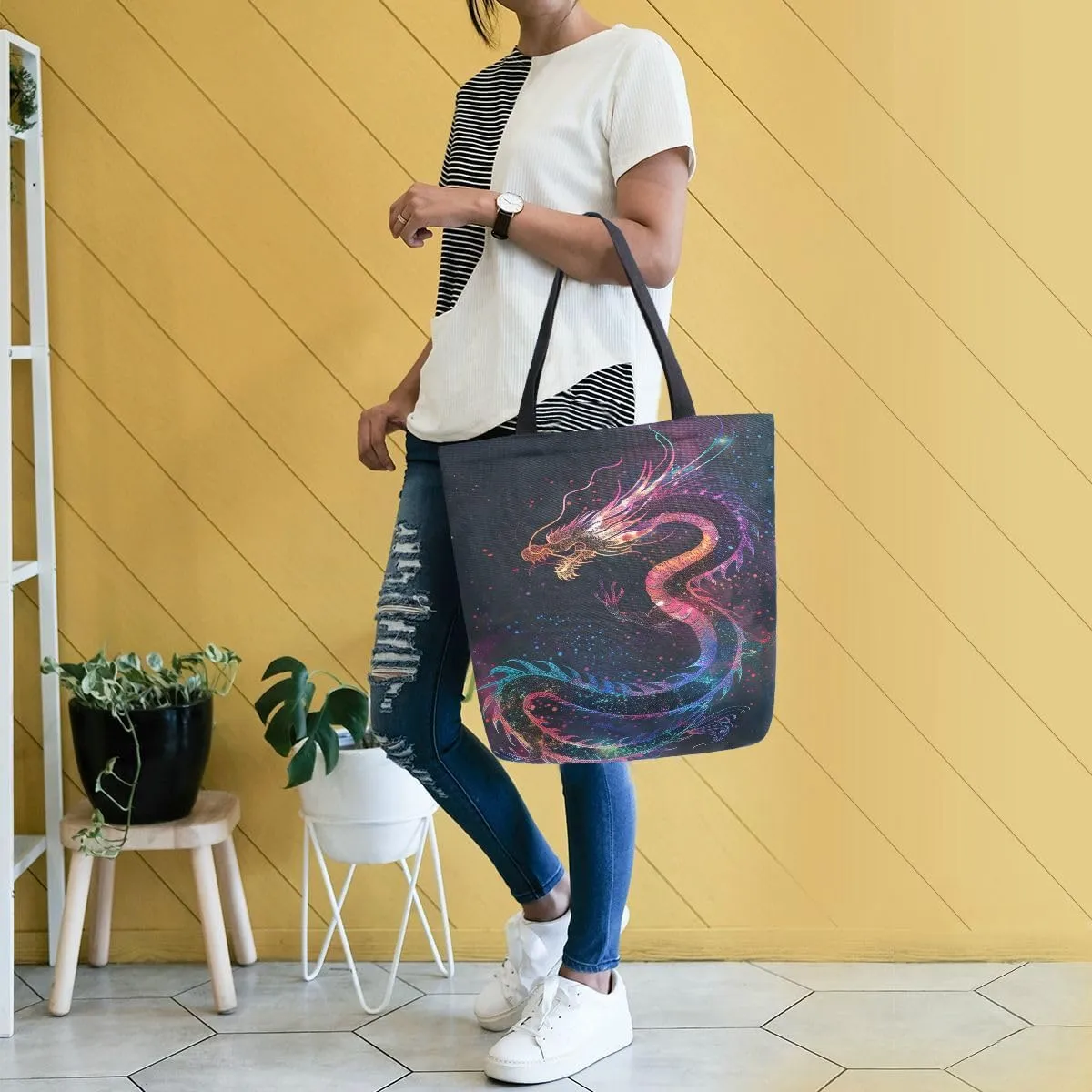 Woman Tote Bag Rainbow Fist Pride Shoulder Handbag for Work Travel Business Beach Shopping
