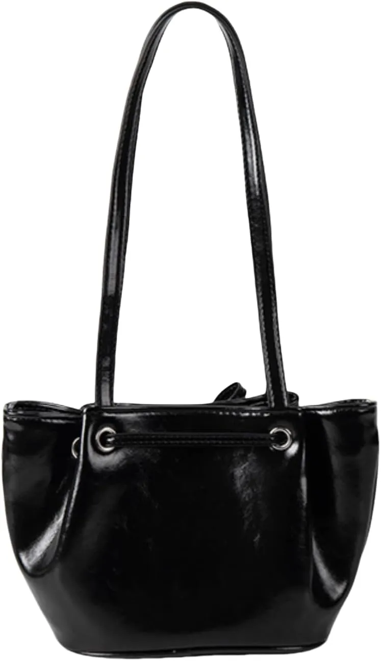 Women Bow-Adorned Large Capacity Underarm Bag, Fashion PU Leather Bucket Shoulder Bag, Minimalist Handbag