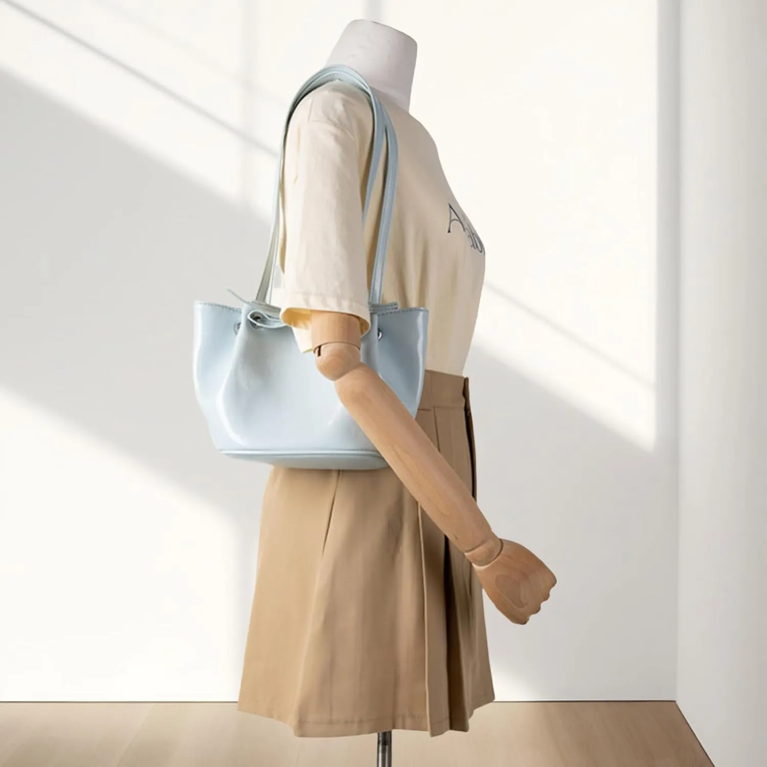 Women Bow-Adorned Large Capacity Underarm Bag, Fashion PU Leather Bucket Shoulder Bag, Minimalist Handbag
