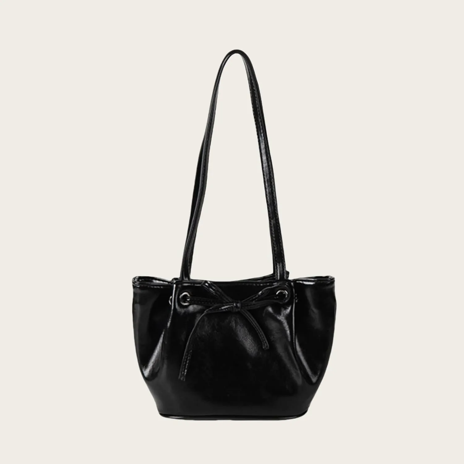 Women Bow-Adorned Large Capacity Underarm Bag, Fashion PU Leather Bucket Shoulder Bag, Minimalist Handbag