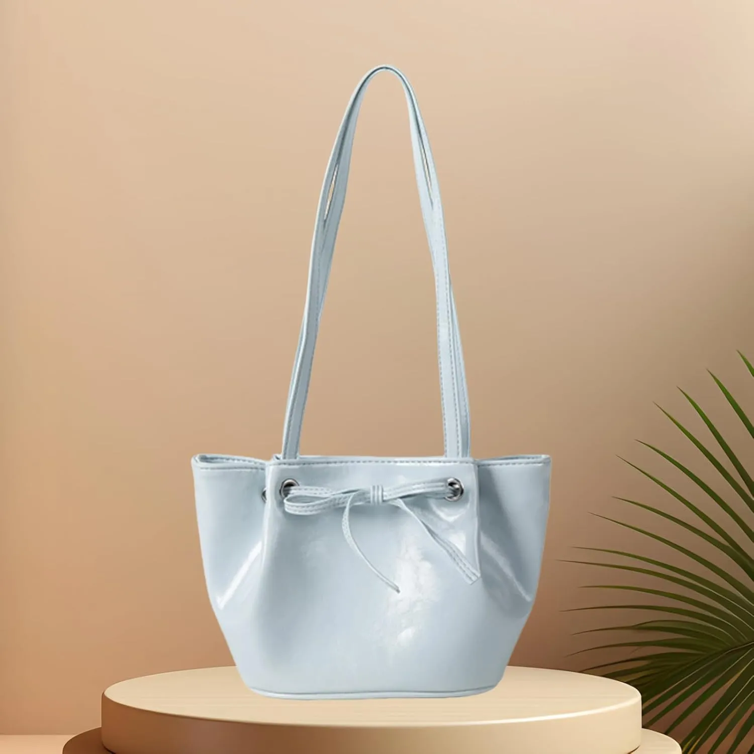 Women Bow-Adorned Large Capacity Underarm Bag, Fashion PU Leather Bucket Shoulder Bag, Minimalist Handbag