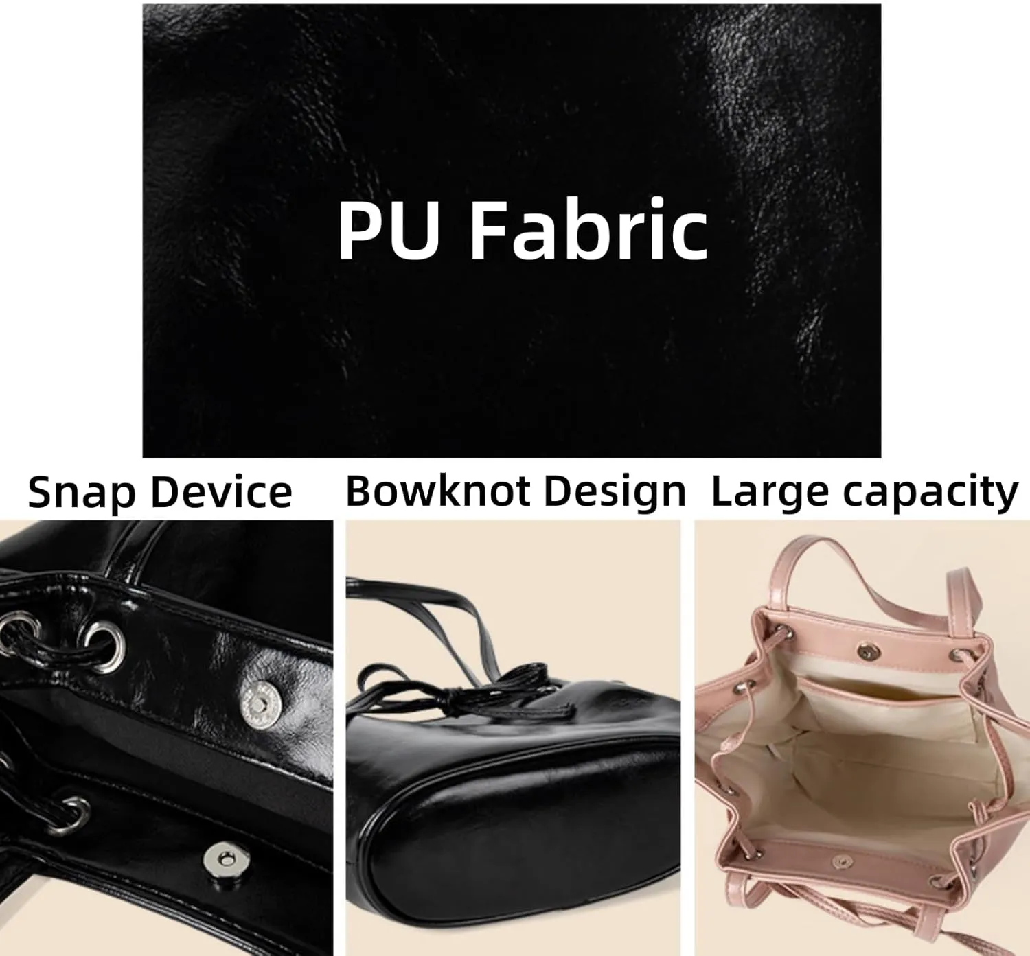 Women Bow-Adorned Large Capacity Underarm Bag, Fashion PU Leather Bucket Shoulder Bag, Minimalist Handbag