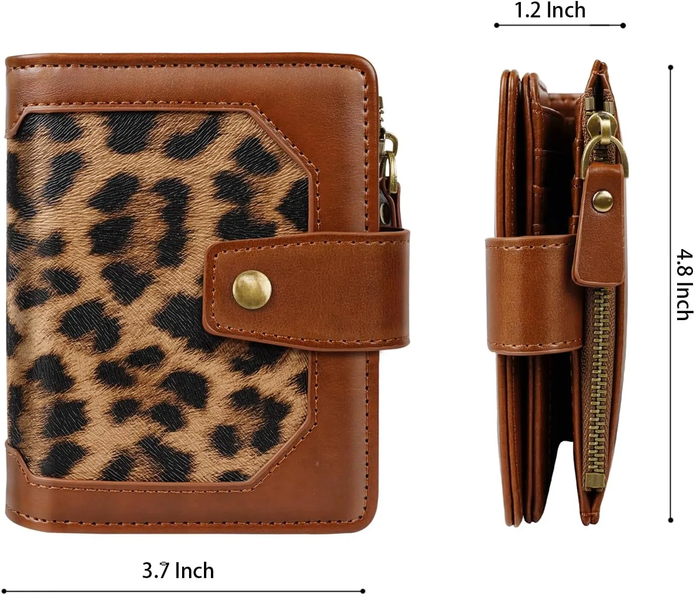 Women Leather Wallet RFID Blocking Small Bifold Zipper Pocket Wallet Card Case Purse with ID Window, Leopard