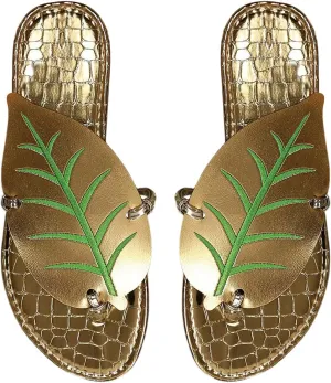 Women's Boho Leaf Appliques Thong Sandals Open Toe Outdoor Flip Flops Casual Slippers