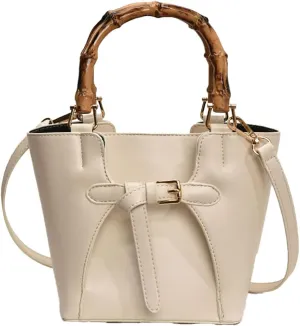 Women’s Bucket Bag Trendy Crossbody Bags For Women Vegan Leather Bamboo Handle Shoulder Handbags Spring Summer Travel Purse