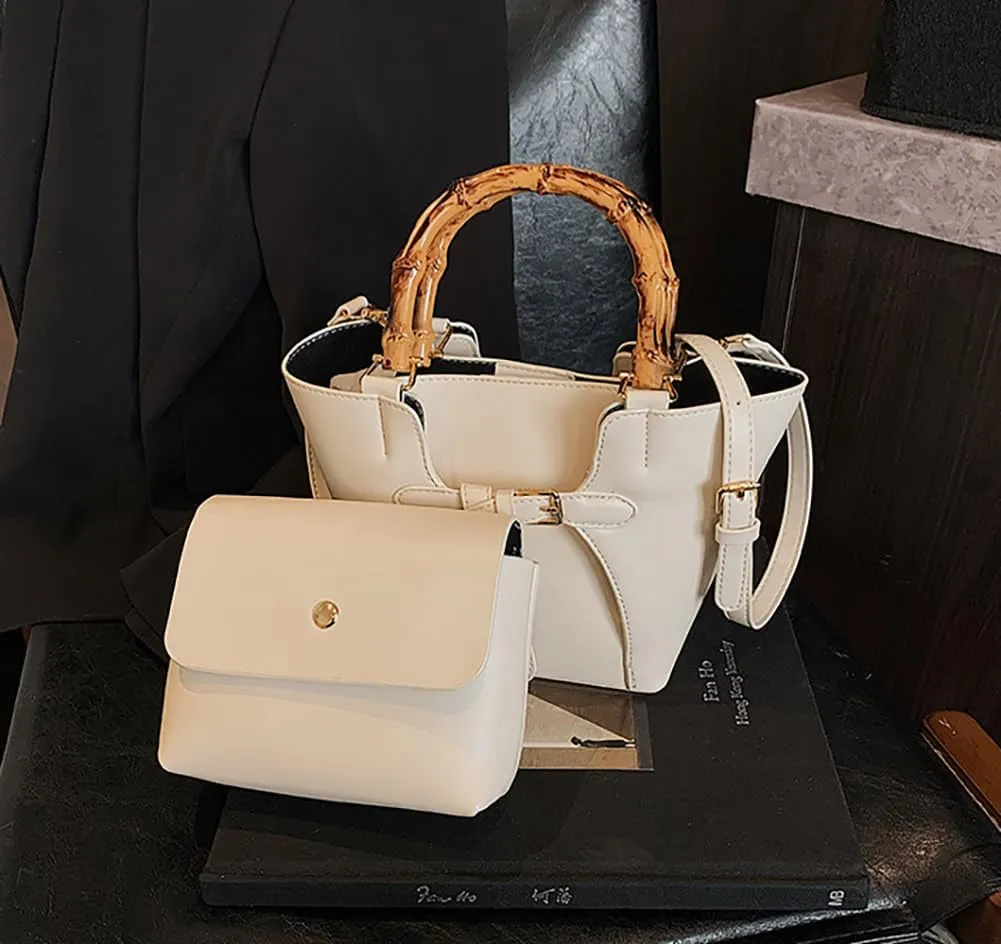Women’s Bucket Bag Trendy Crossbody Bags For Women Vegan Leather Bamboo Handle Shoulder Handbags Spring Summer Travel Purse